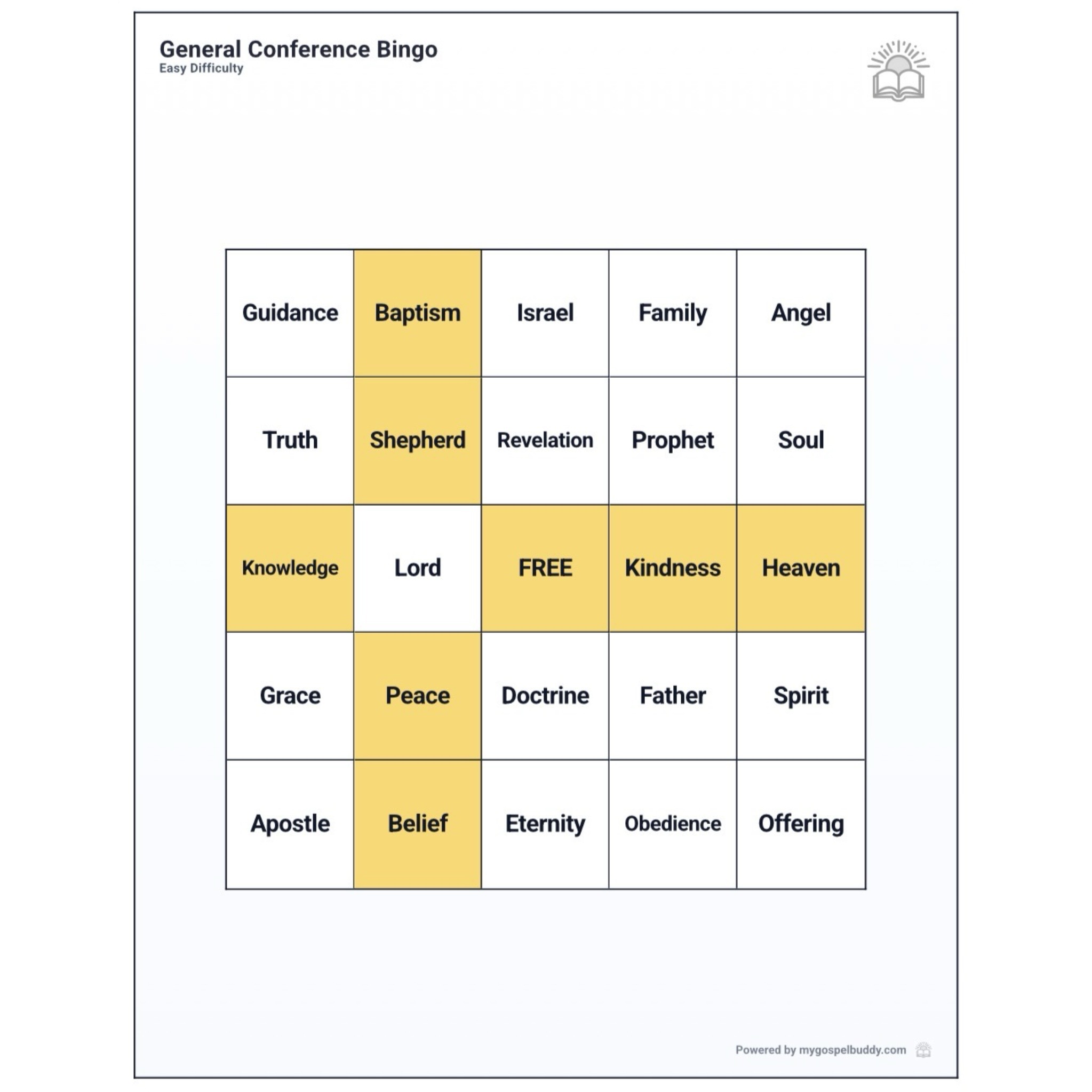 general conference bingo sheet easy